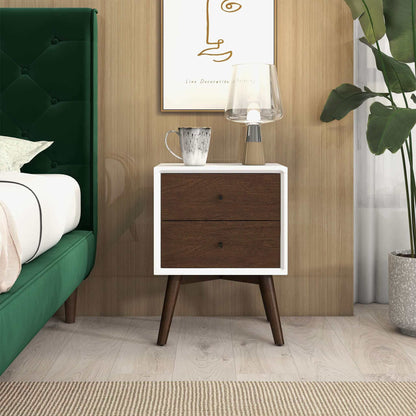 Caroline Mid Century Modern Style White Night Stand 2-Drawer - NST00700403