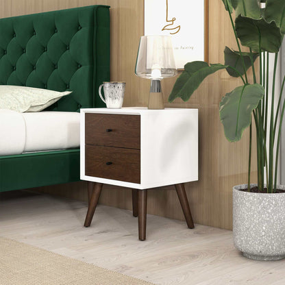 Caroline Mid Century Modern Style White Night Stand 2-Drawer - NST00700403