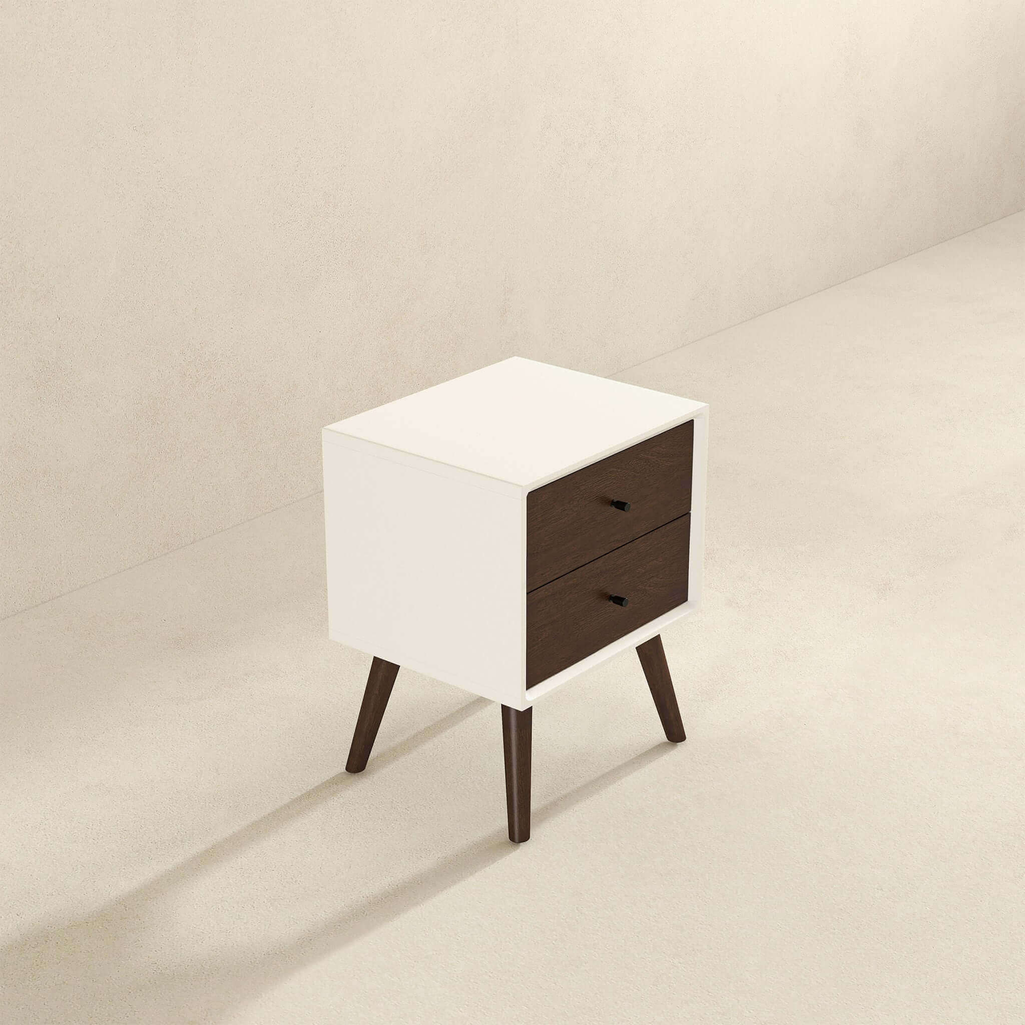 Caroline Mid Century Modern Style White Night Stand 2-Drawer - NST00700403