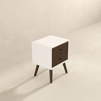 Caroline Mid Century Modern Style White Night Stand 2-Drawer - NST00700403