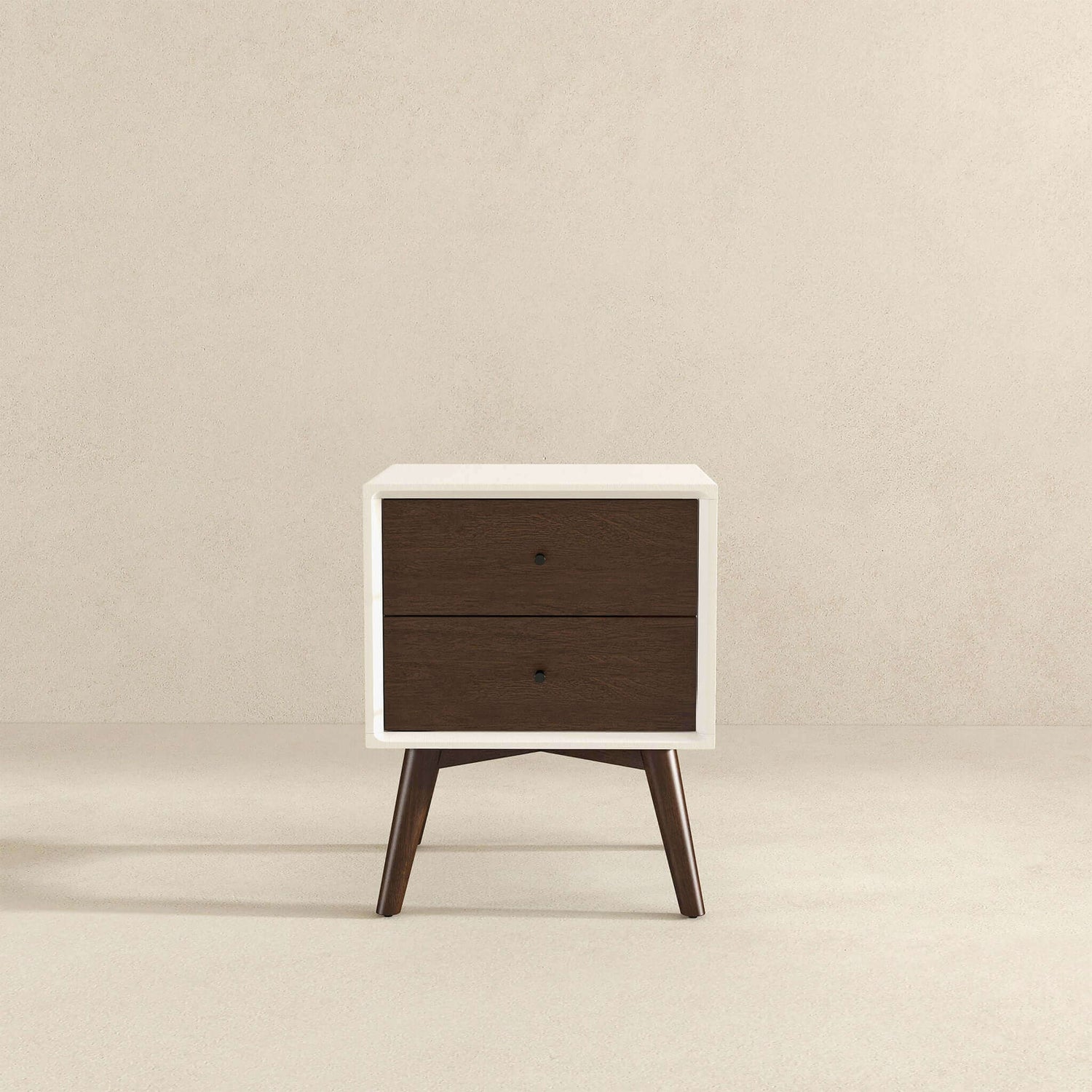 Caroline Mid Century Modern Style White Night Stand 2-Drawer - NST00700403