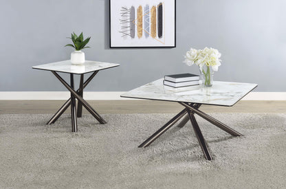 Carvell Square Sintered Stone Top End Side Table Mirage White - 708137