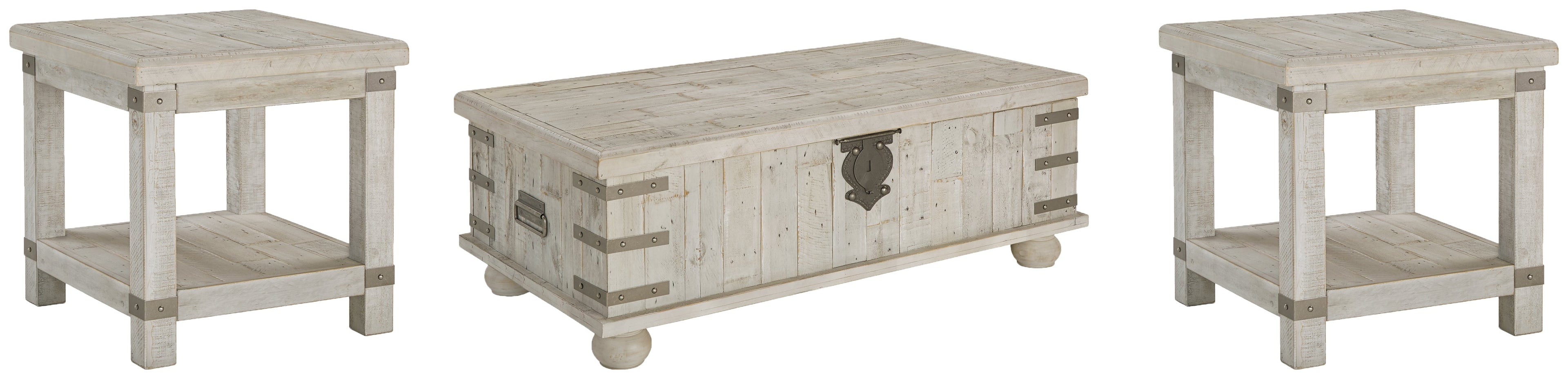 Carynhurst Coffee Table with 2 End Tables in White Wash Gray - PKG007153