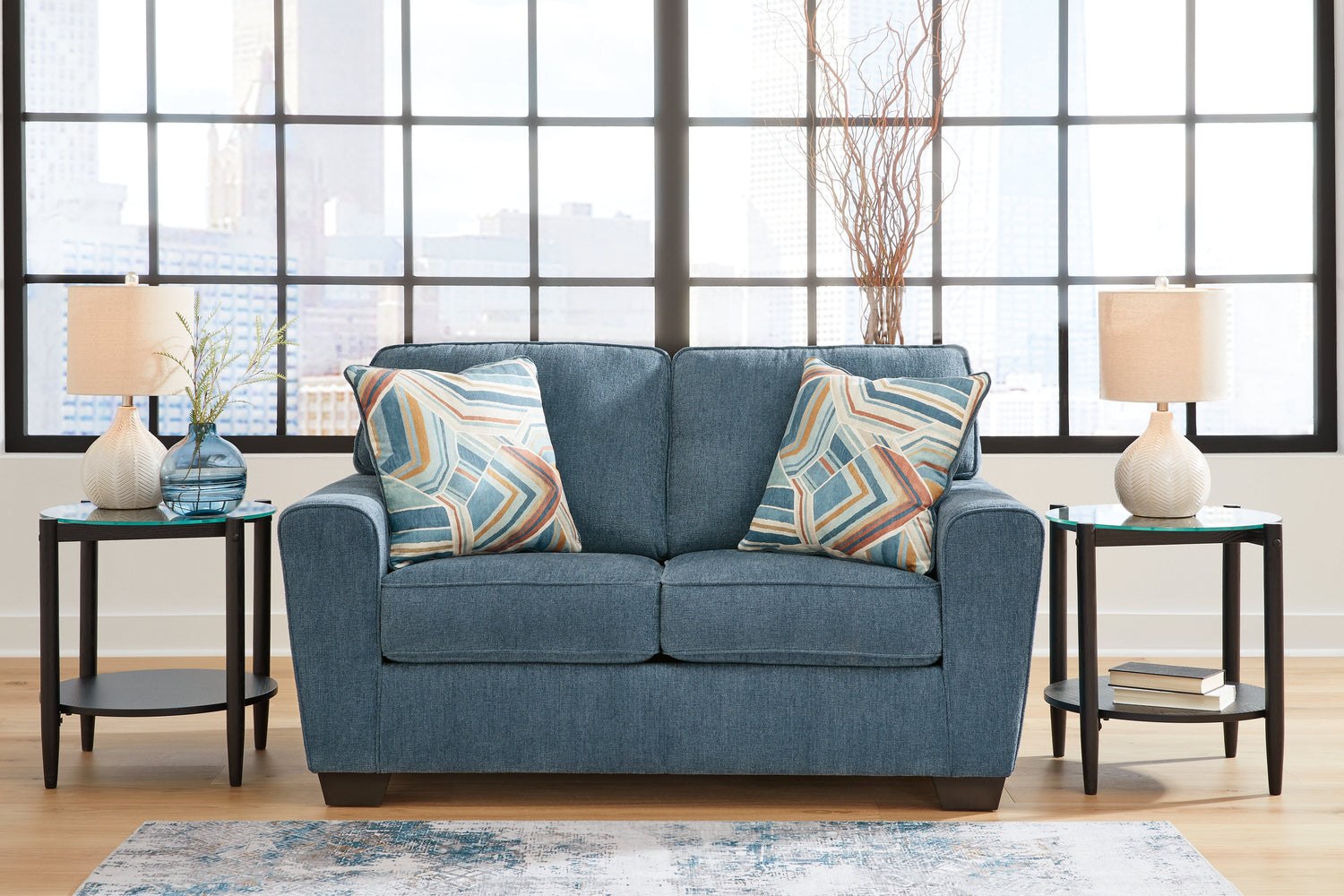 Cashton Sofa, Loveseat, Chair and Ottoman in Blue - PKG015053