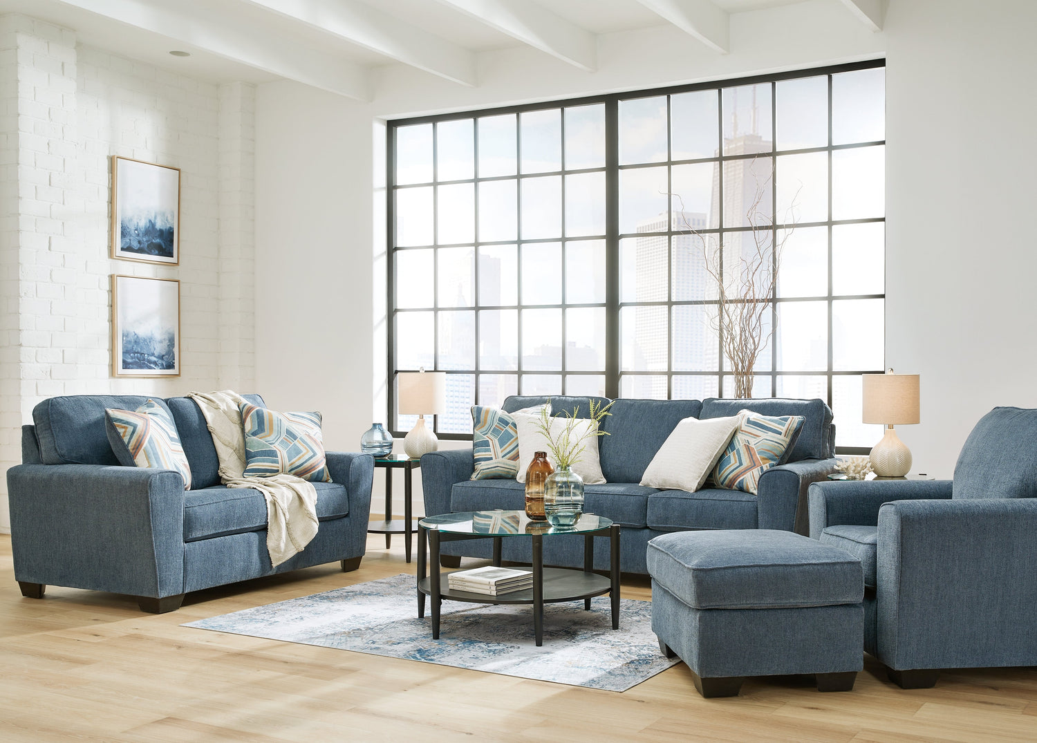 Cashton Sofa, Loveseat, Chair and Ottoman in Blue - PKG015053