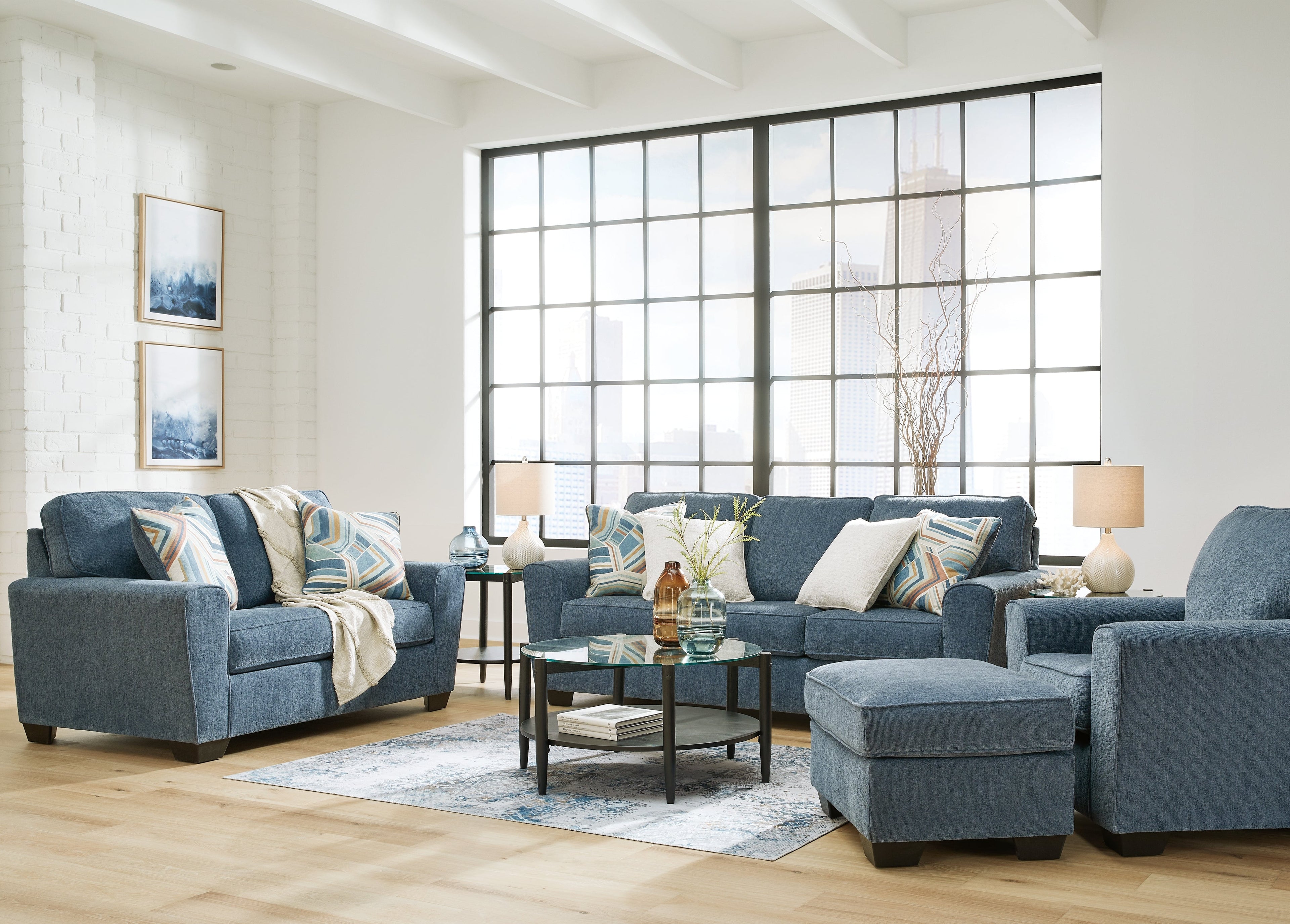 Cashton Sofa, Loveseat, Chair and Ottoman in Blue - PKG015053