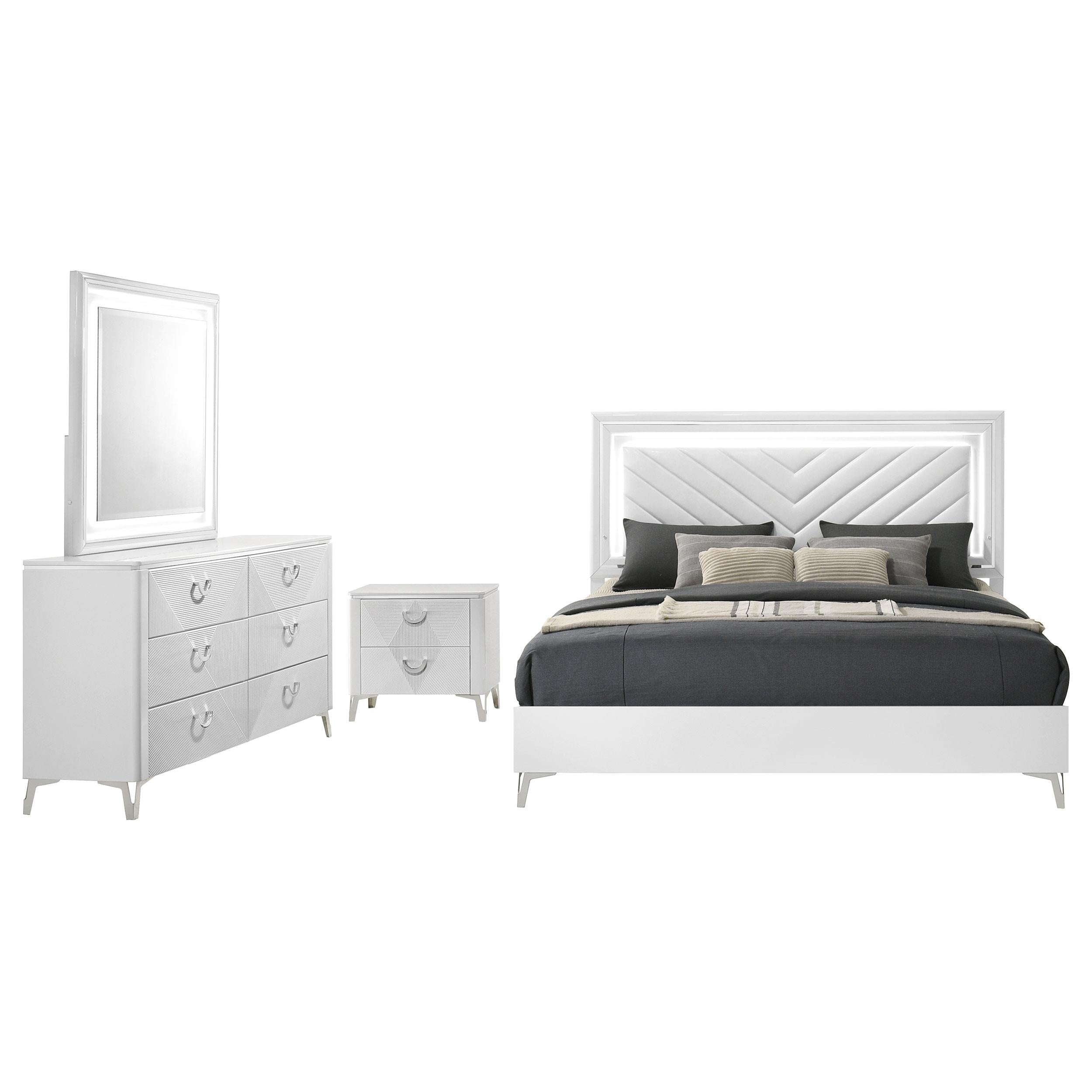 Cassia 4-piece Queen LED Bedroom Set White High Gloss - 215791Q-S4