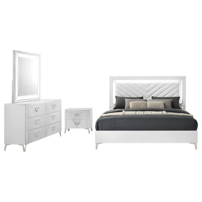 Cassia 4-piece Queen LED Bedroom Set White High Gloss - 215791Q-S4