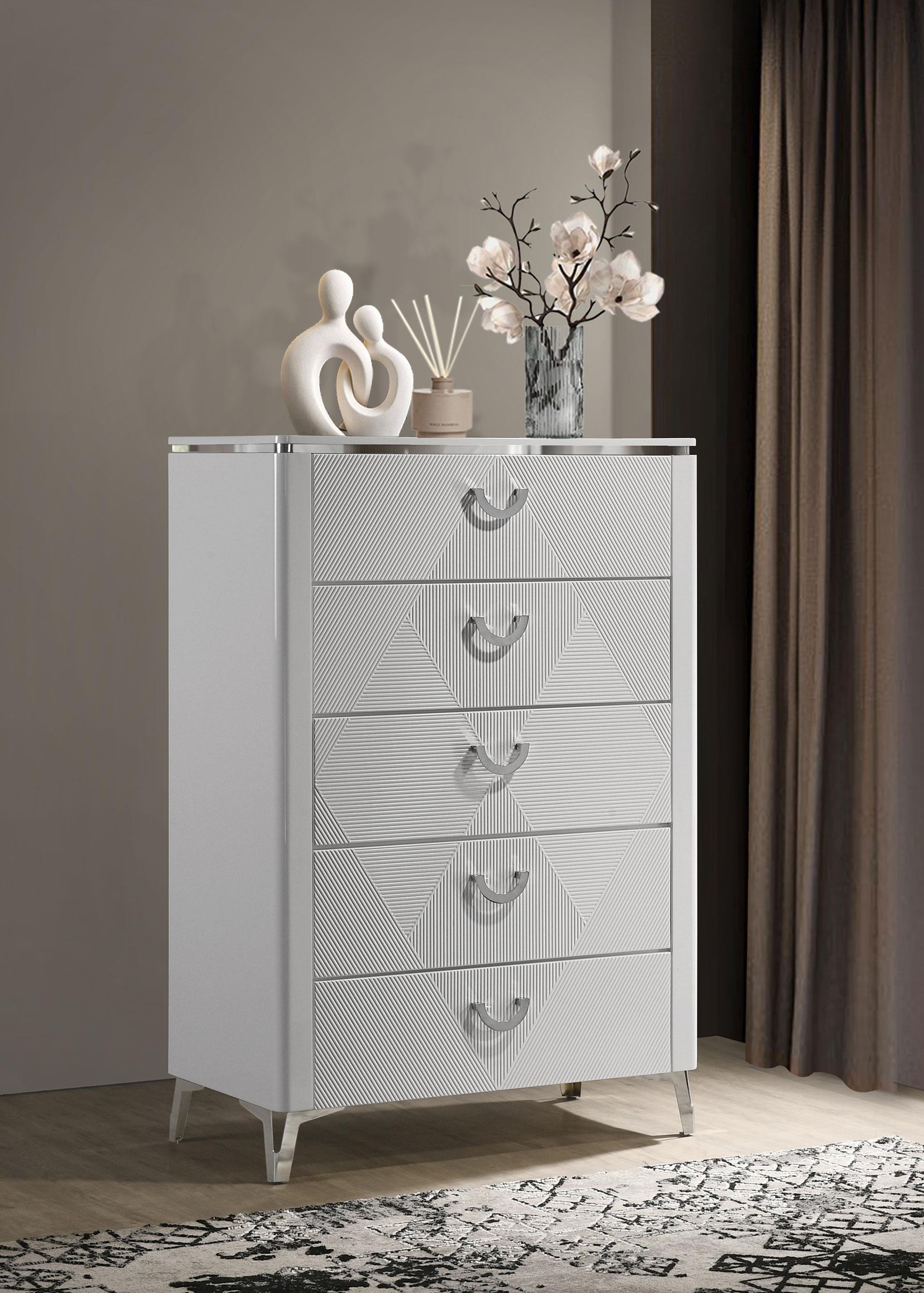 Cassia 5-drawer Bedroom Chest of Drawers White High Gloss - 215795