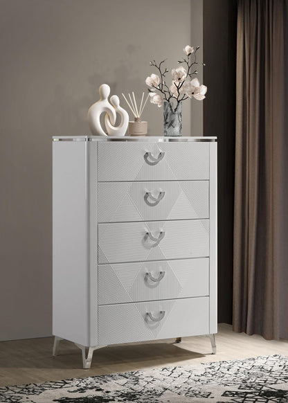 Cassia 5-drawer Bedroom Chest of Drawers White High Gloss - 215795