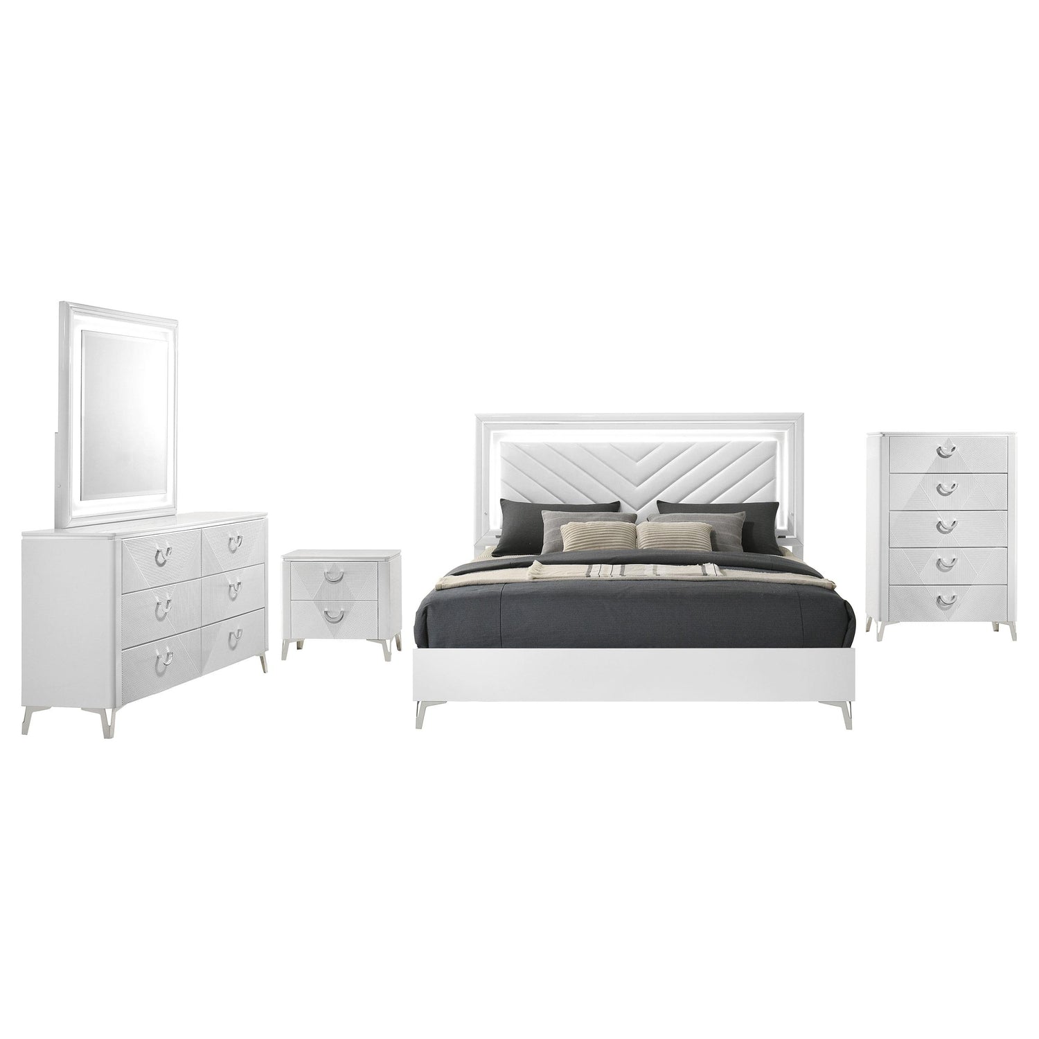 Cassia 5-piece Queen LED Bedroom Set White High Gloss - 215791Q-S5