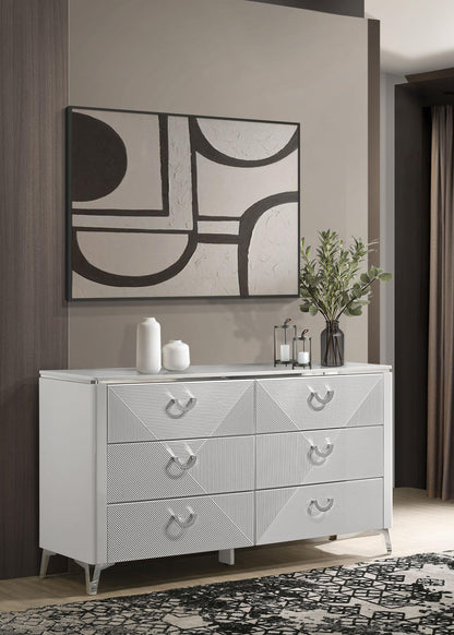 Cassia 6-drawer Bedroom Dresser Cabinet White High Gloss - 215793
