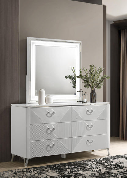 Cassia 6-drawer Dresser Cabinet with Mirror White High Gloss - 215793M