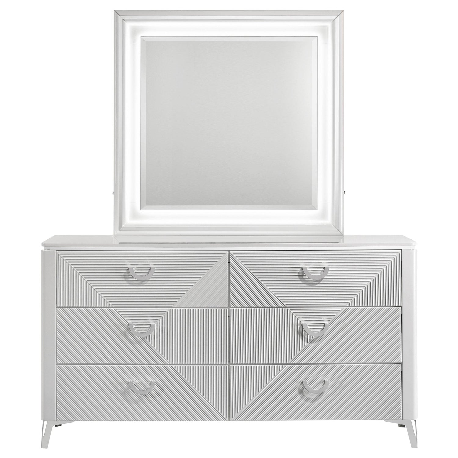Cassia 6-drawer Dresser Cabinet with Mirror White High Gloss - 215793M