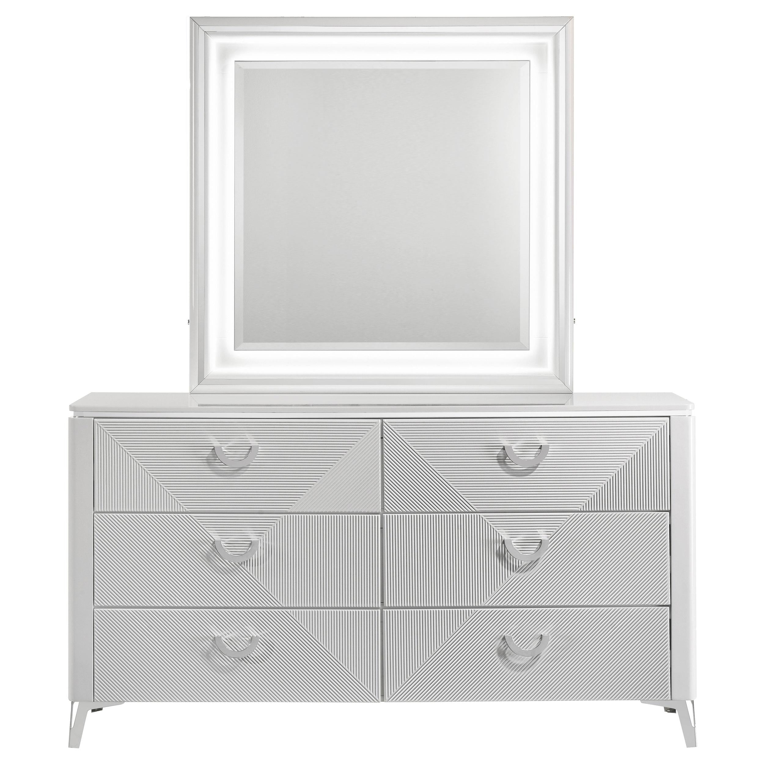 Cassia 6-drawer Dresser Cabinet with Mirror White High Gloss - 215793M
