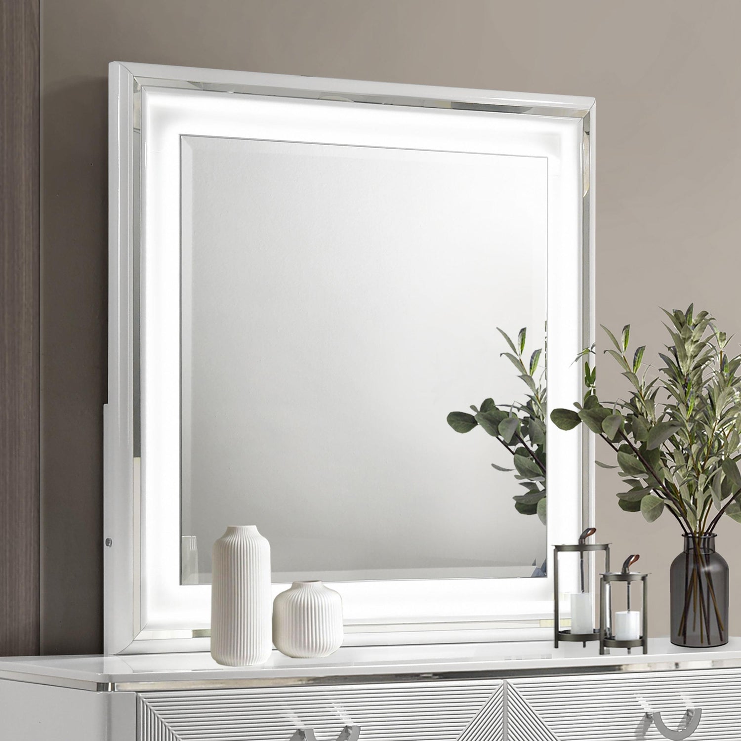 Cassia Dresser Mirror White High Gloss - 215794