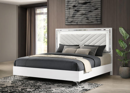 Cassia Eastern King LED Panel Bed White High Gloss - 215791KE