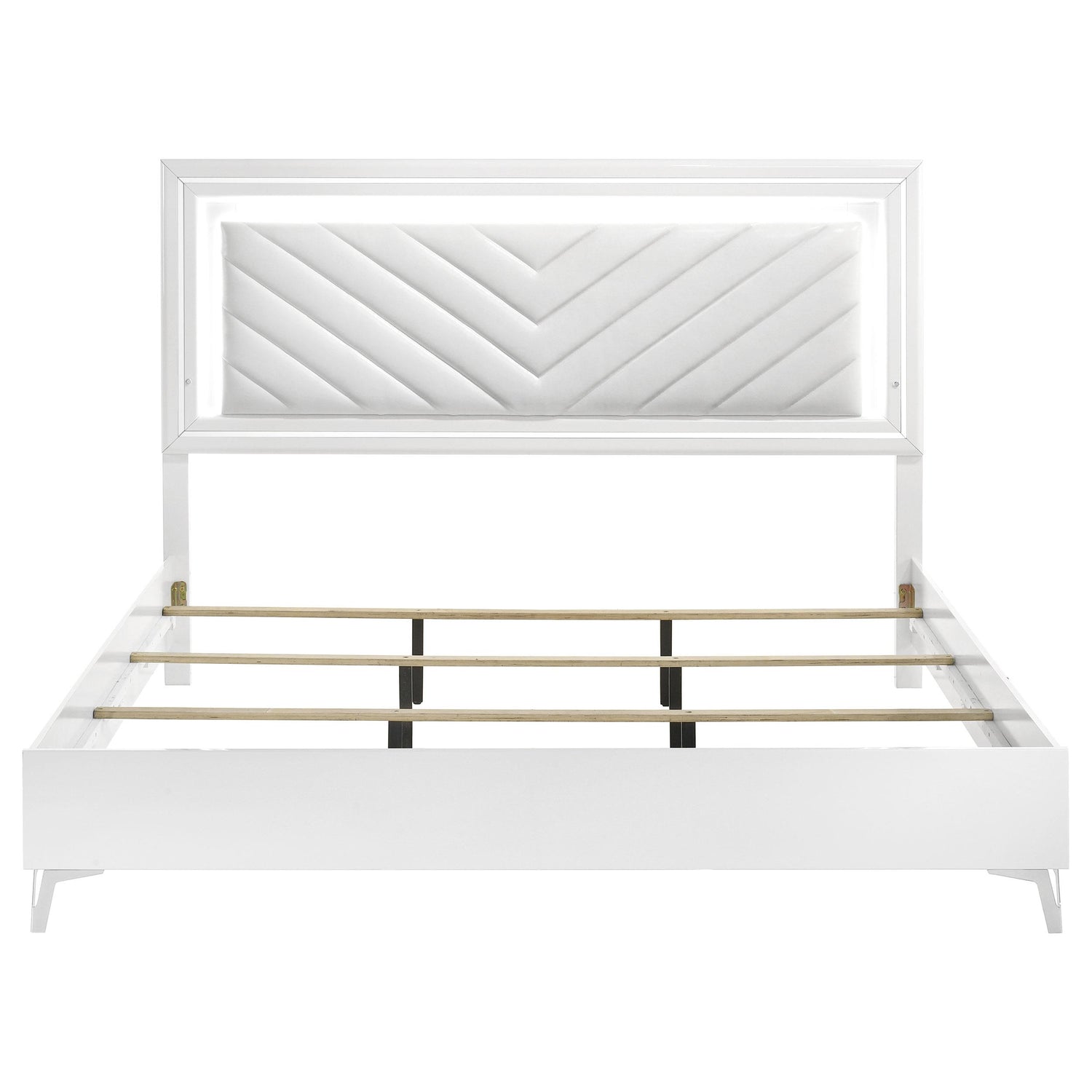 Cassia Eastern King LED Panel Bed White High Gloss - 215791KE