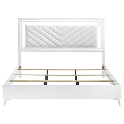 Cassia Eastern King LED Panel Bed White High Gloss - 215791KE