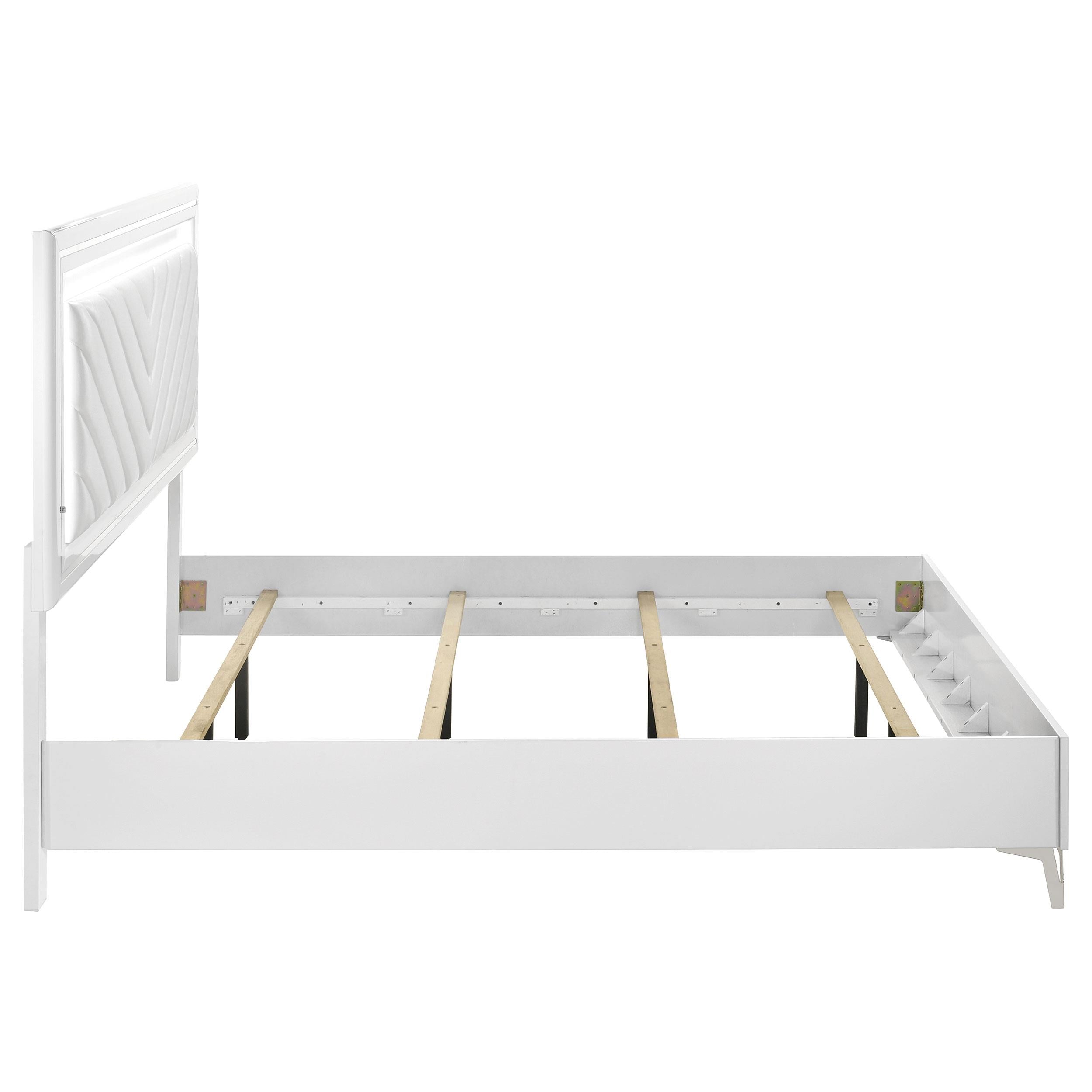 Cassia Eastern King LED Panel Bed White High Gloss - 215791KE