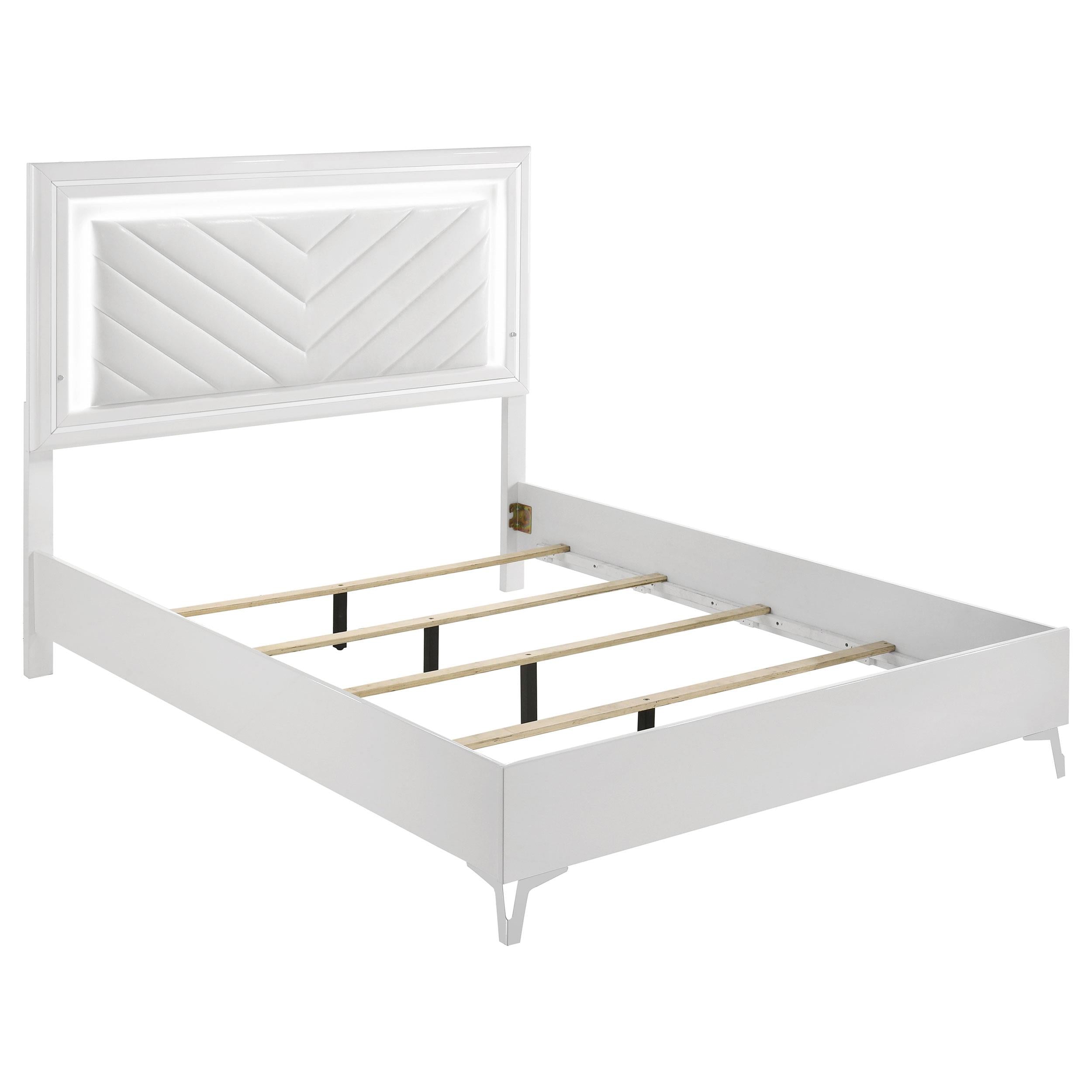 Cassia Queen LED Panel Bed White High Gloss - 215791Q