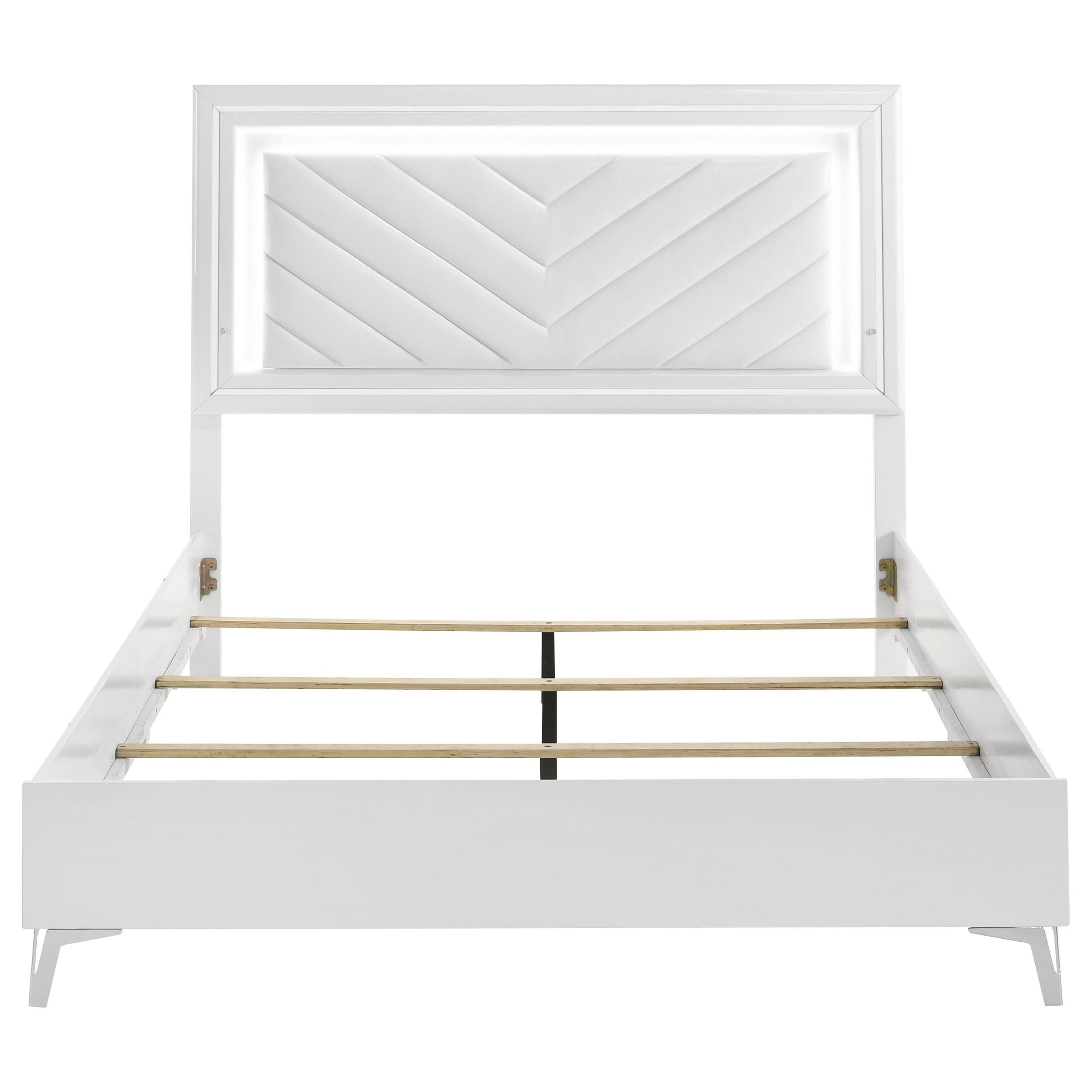 Cassia Queen LED Panel Bed White High Gloss - 215791Q