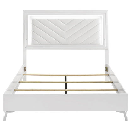 Cassia Queen LED Panel Bed White High Gloss - 215791Q