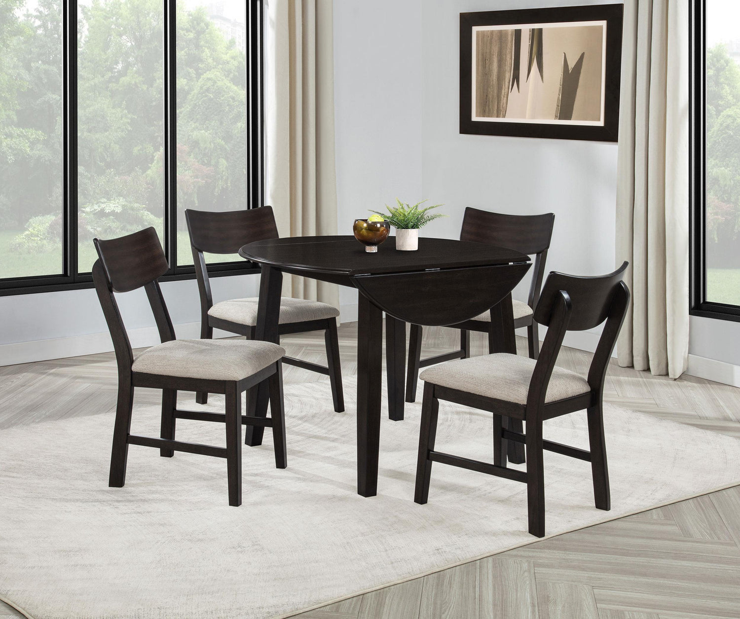Catley 5-piece Round Drop Leaf Dining Table Set Dark Coffee - 150350