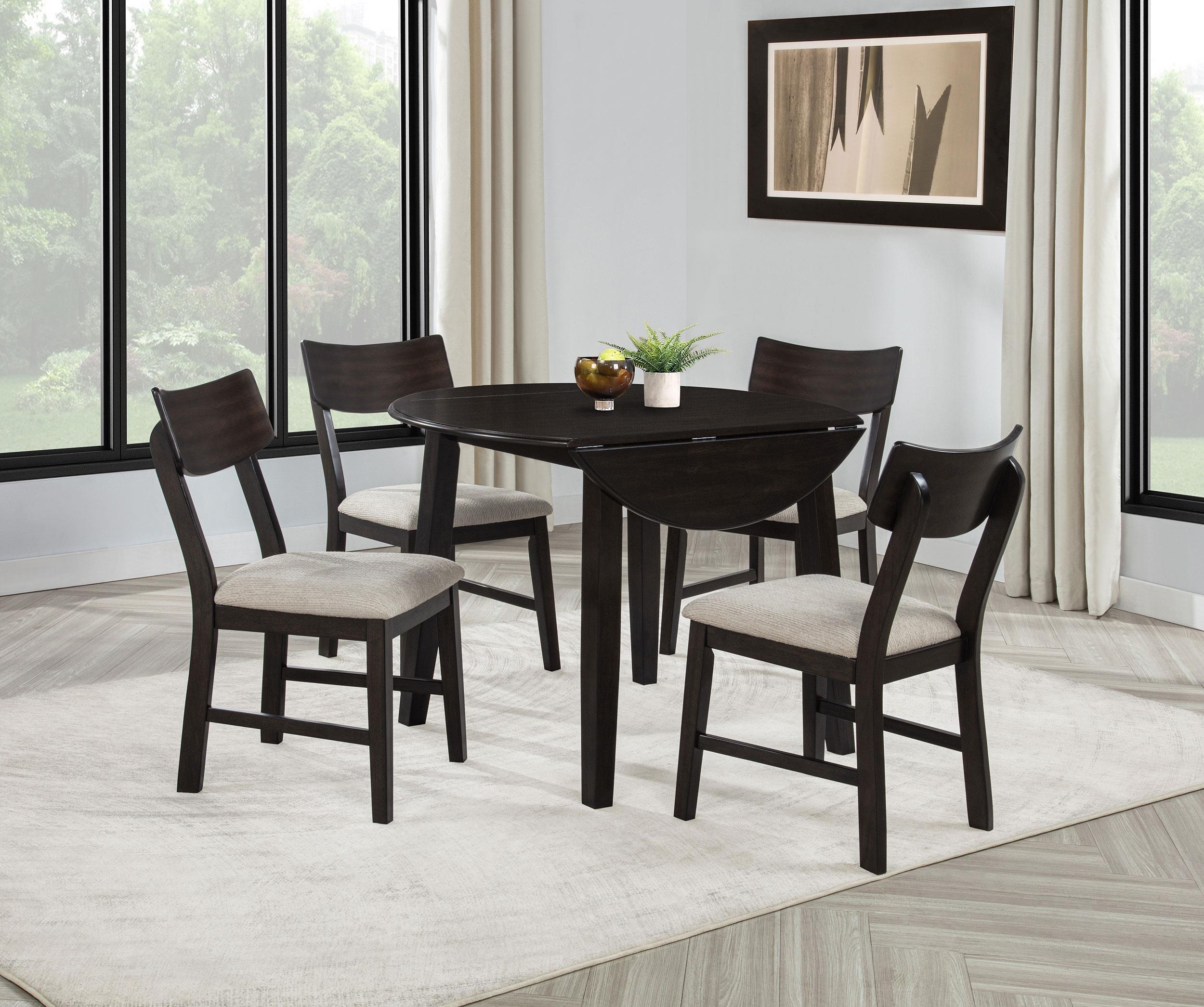 Catley 5-piece Round Drop Leaf Dining Table Set Dark Coffee - 150350