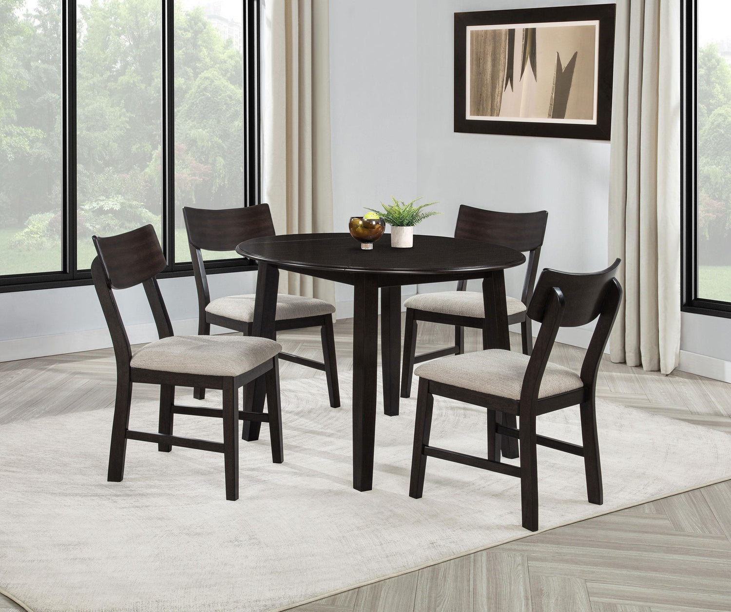 Catley 5-piece Round Drop Leaf Dining Table Set Dark Coffee - 150350