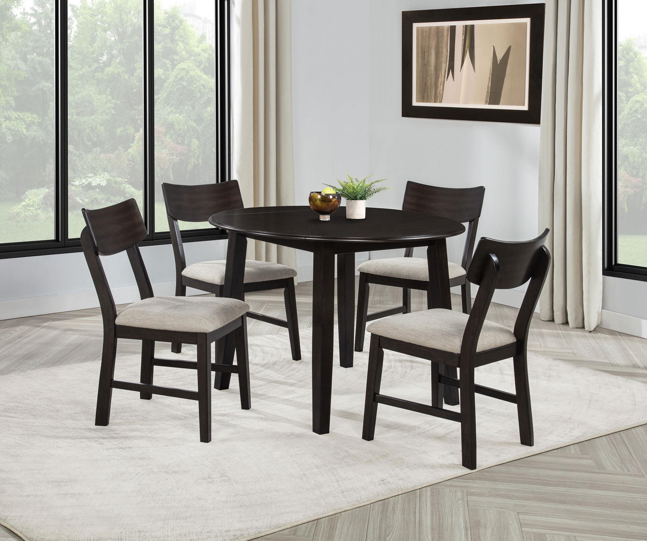 Catley 5-piece Round Drop Leaf Dining Table Set Dark Coffee - 150350