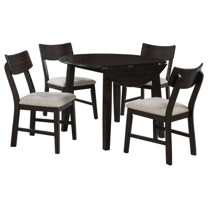 Catley 5-piece Round Drop Leaf Dining Table Set Dark Coffee - 150350