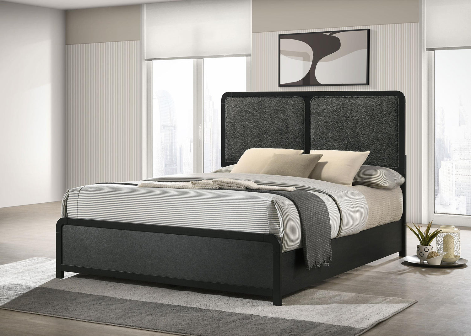 Cavelle 47-inch Upholstered Eastern King Bed Black - 223661KE
