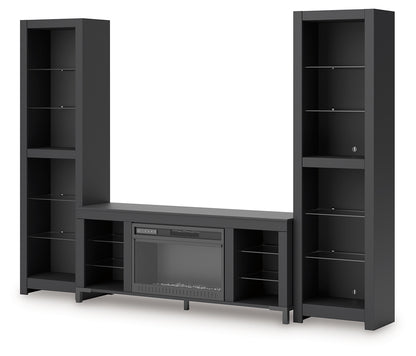 Cayberry Black 3-Piece Entertainment Center with Electric Fireplace - W2721W2