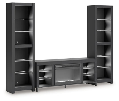 Cayberry Black 3-Piece Entertainment Center with Electric Fireplace - W2721W2