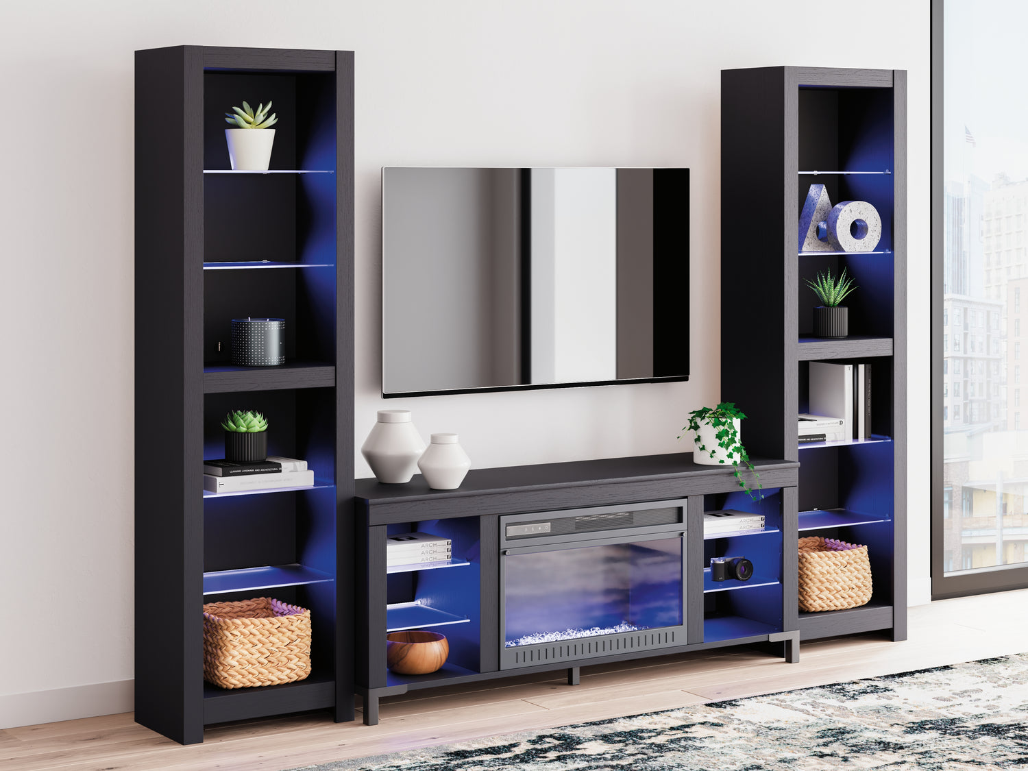Cayberry Black 3-Piece Entertainment Center with Electric Fireplace - W2721W2