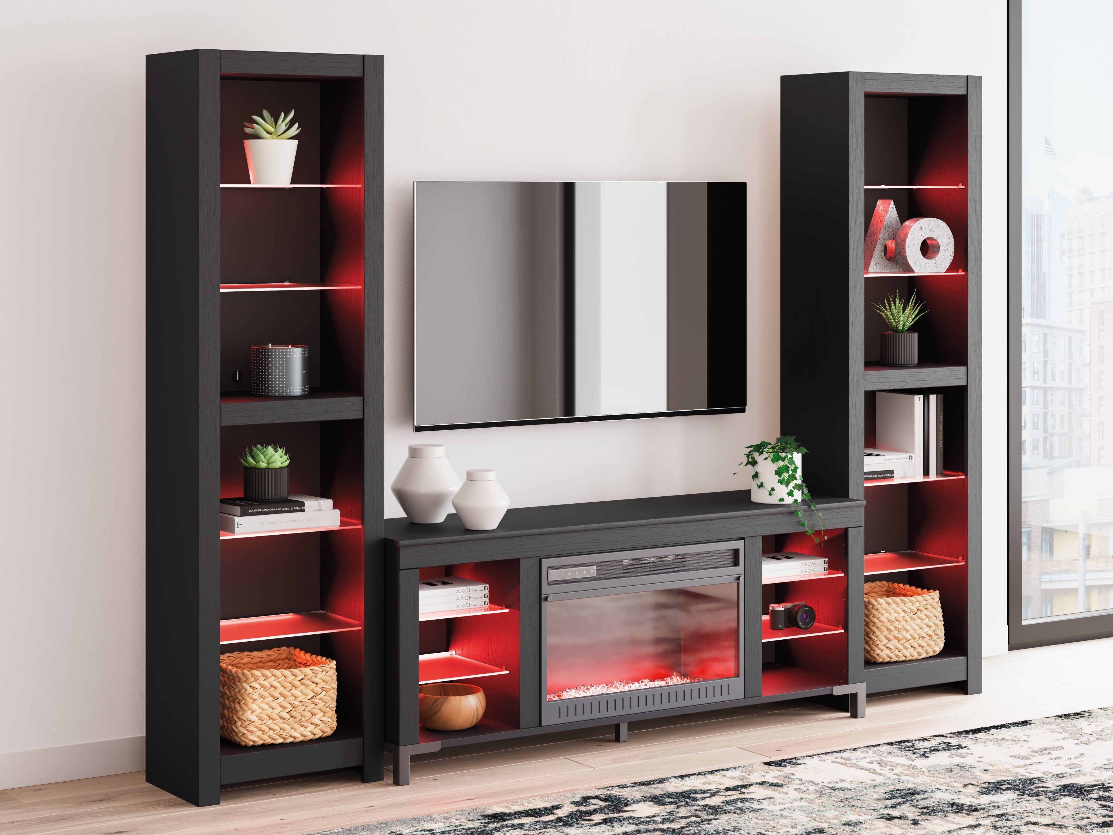 Cayberry Black 3-Piece Entertainment Center with Electric Fireplace - W2721W2