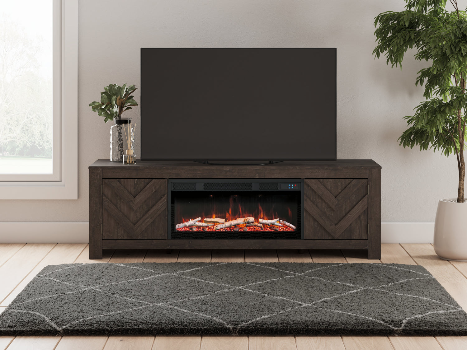 Cayboni Black 71" TV Stand with Electric Fireplace - W3789W1