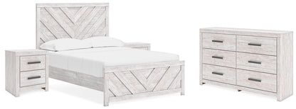 Cayboni Full Panel Bed with Dresser and 2 Nightstands in Whitewash - PKG016588