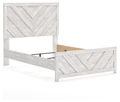 Cayboni Full Panel Bed with Mirrored Dresser and Nightstand in Whitewash - PKG016593