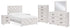 Cayboni Full Panel Bed with Mirrored Dresser, Chest and 2 Nightstands in Whitewash - PKG016592