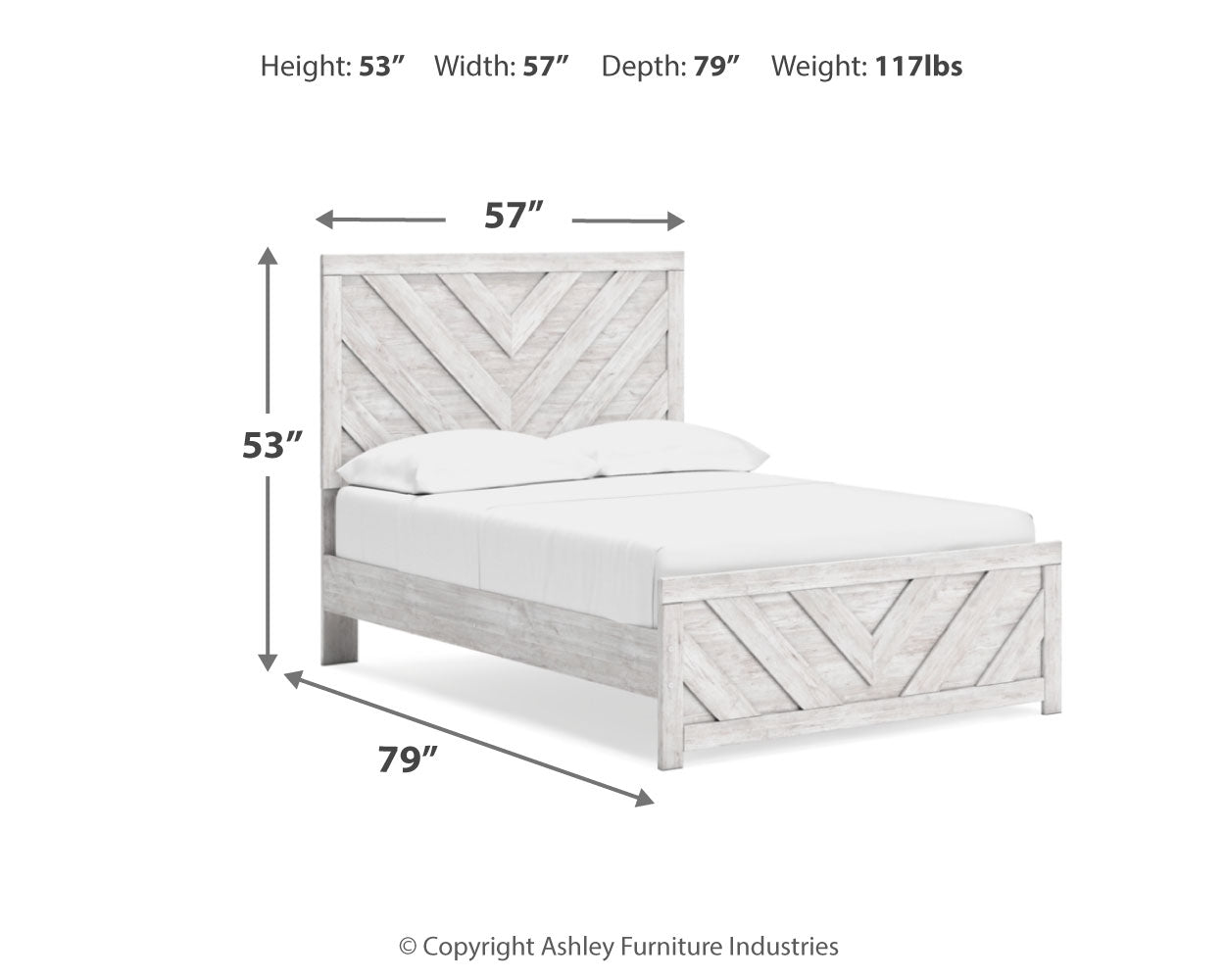 Cayboni Full Panel Bed with Mirrored Dresser, Chest and 2 Nightstands in Whitewash - PKG016592