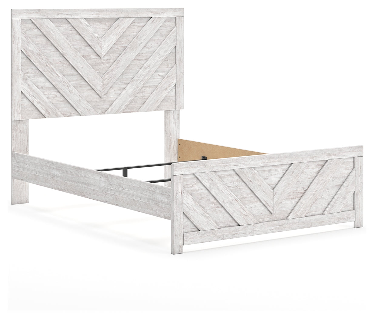 Cayboni Full Panel Bed with Mirrored Dresser, Chest and Nightstand in Whitewash - PKG016595