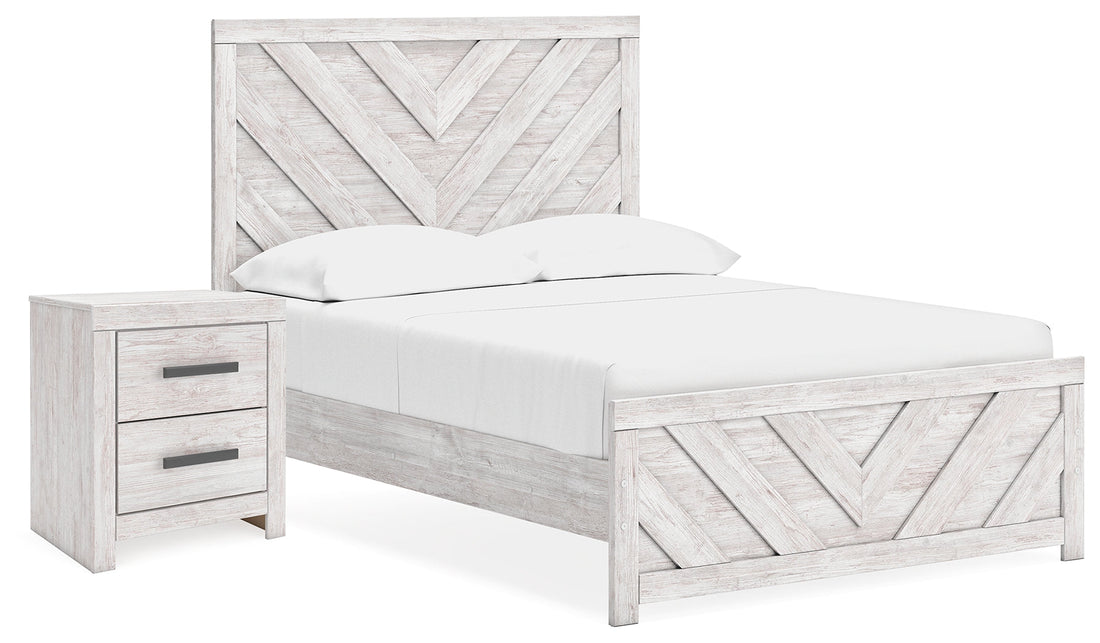 Cayboni Full Panel Bed with Nightstand in Whitewash - PKG016589