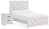 Cayboni Full Panel Bed with Nightstand in Whitewash - PKG016589