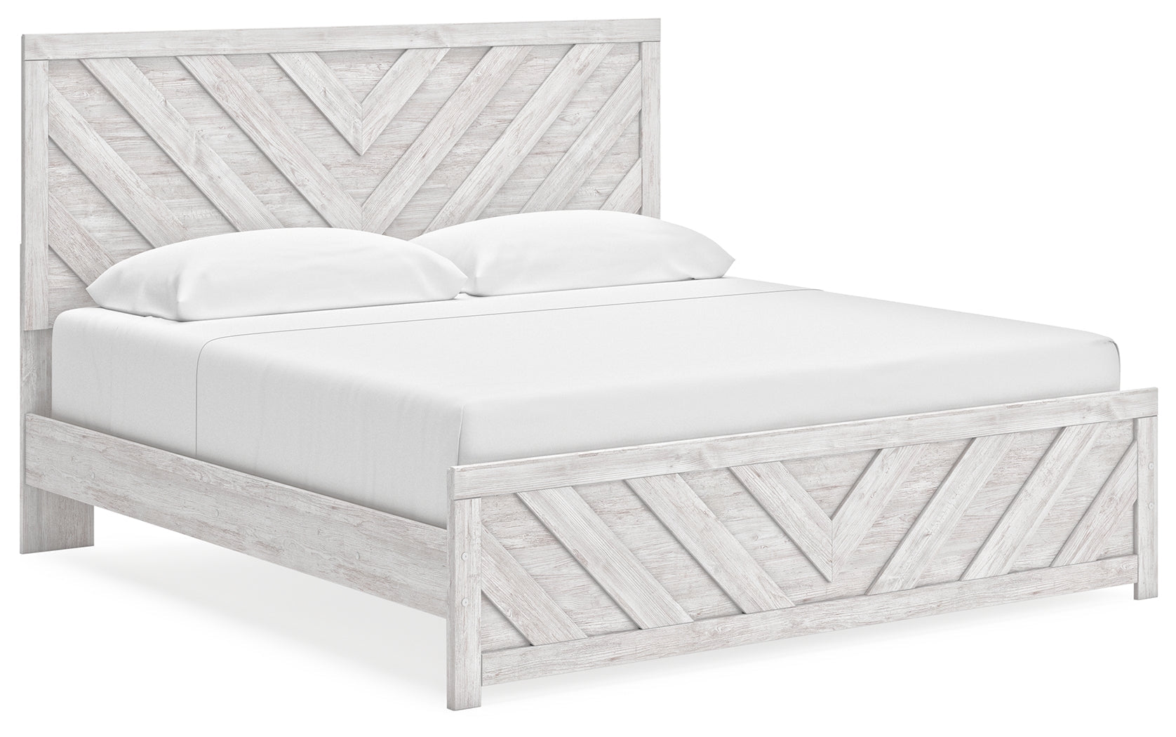 Cayboni King Panel Bed with 2 Nightstands in Whitewash from Ashley - Luna Furniture