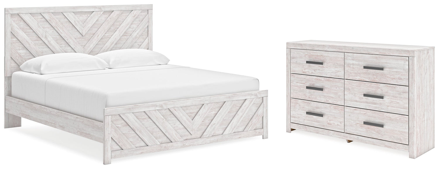 Cayboni King Panel Bed with Dresser in Whitewash - PKG019179