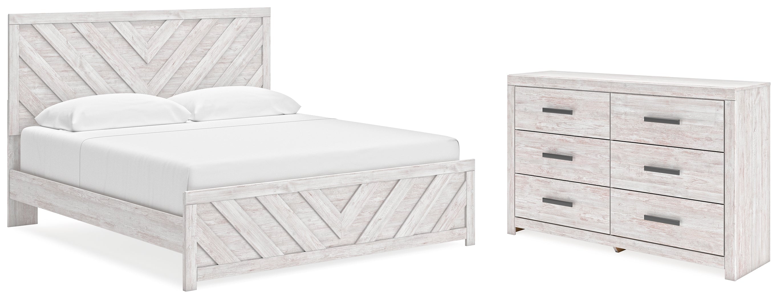Cayboni King Panel Bed with Dresser in Whitewash - PKG019179