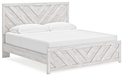 Cayboni King Panel Bed with Mirrored Dresser and 2 Nightstands in Whitewash from Ashley - Luna Furniture