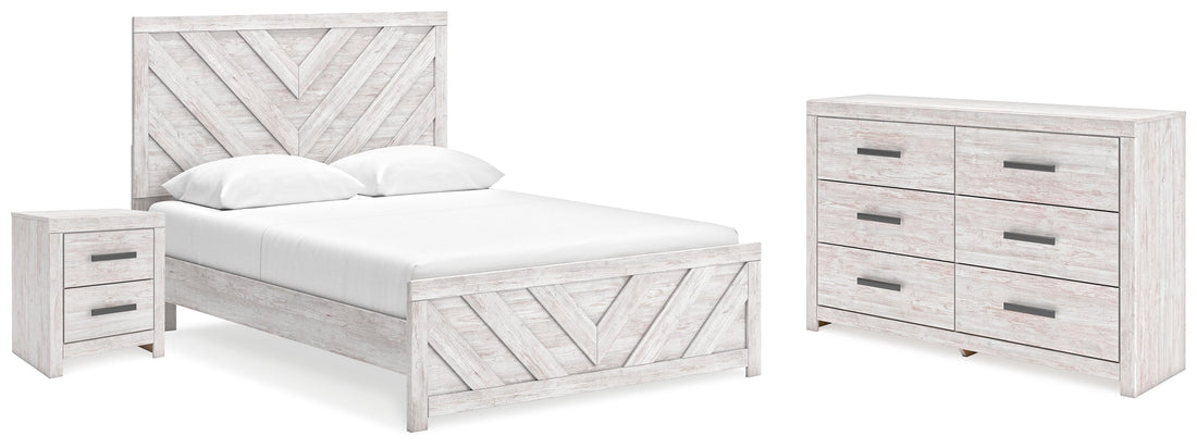 Cayboni Queen Panel Bed with Dresser and Nightstand in Whitewash - PKG019192